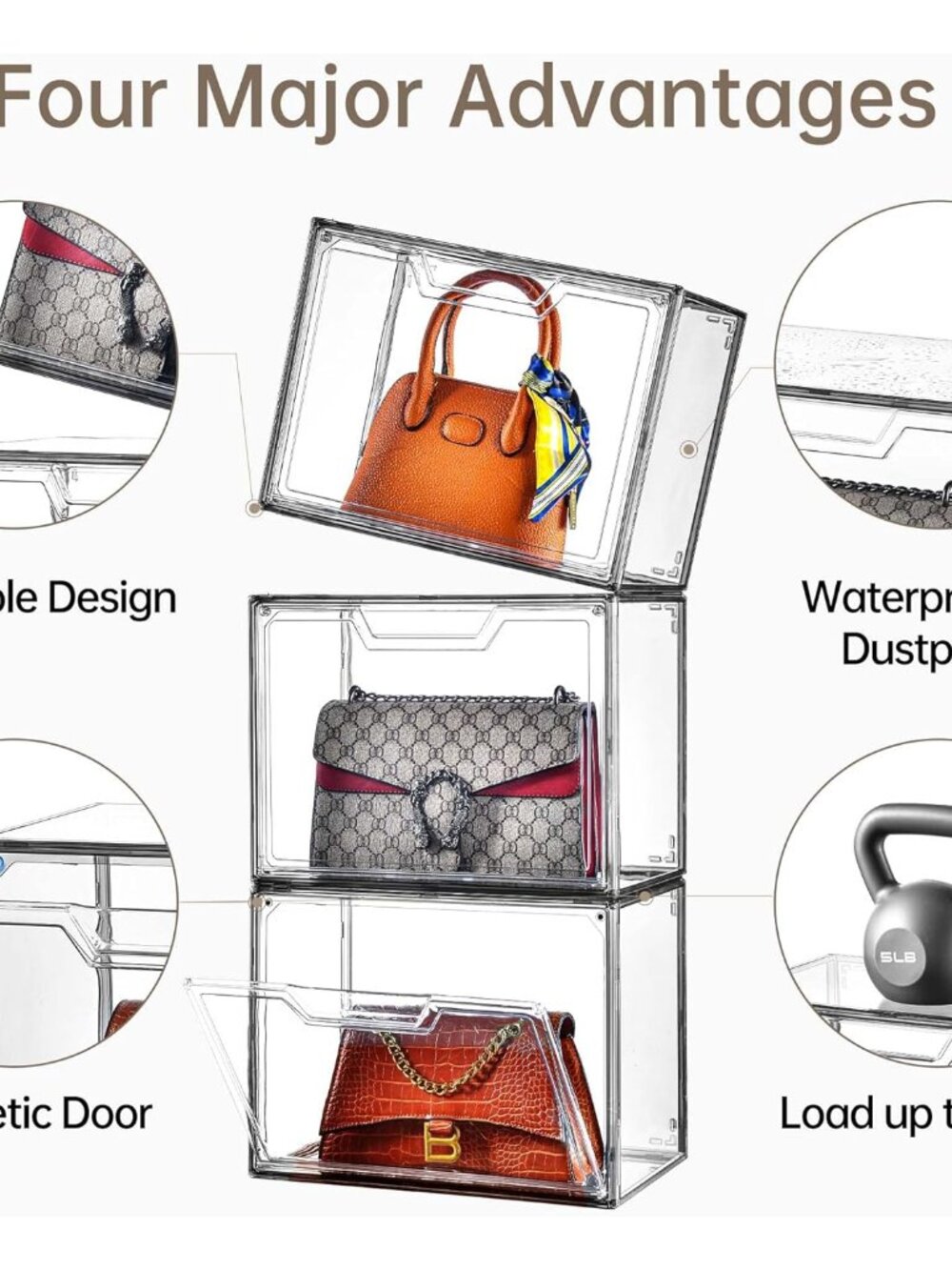 Purse Organizer for Closet,Clear Acrylic Display Case for Handbag Organizer, Pur - Picture 3 of 6